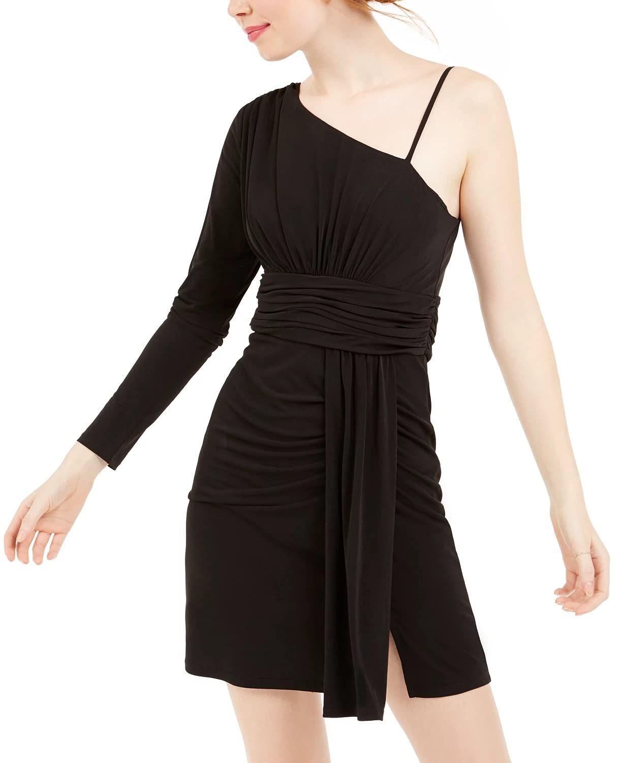 Teeze Me Womens Juniors Fitted Mini Bodycon Dress Black 1/2