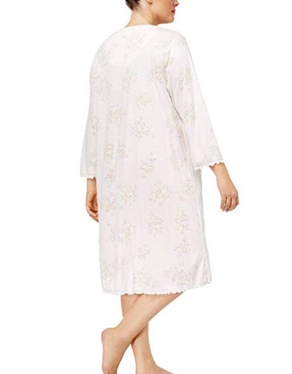 Miss Elaine Women's Plus Size Knit Ruffled-Trim Nightgown Neutral Floral Size 2-Extra Large