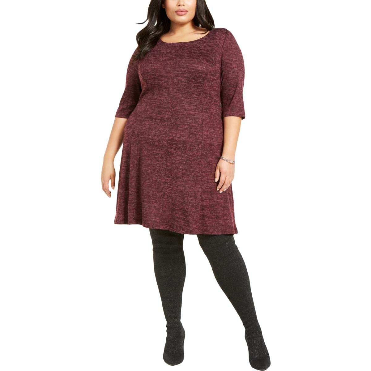 Connected Apparel Womens Plus Elbow Sleeve Fit & Flare Dress Purple 18W