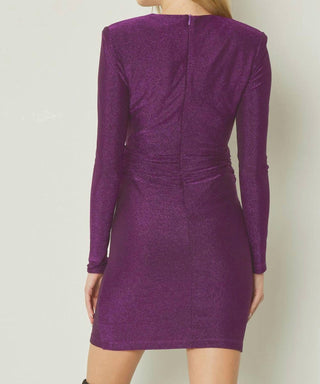 Entro - Glittery V-Neck Long Sleeve Mini Dress