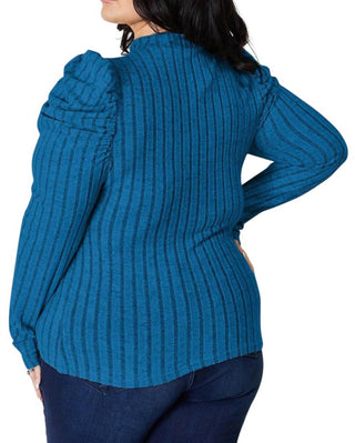 Trendsi - Ribbed Mock Neck Top With Puff Sleeves