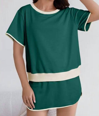 La Society - Colorblock Edge Drop Shoulder T-shirt And Skirt Set