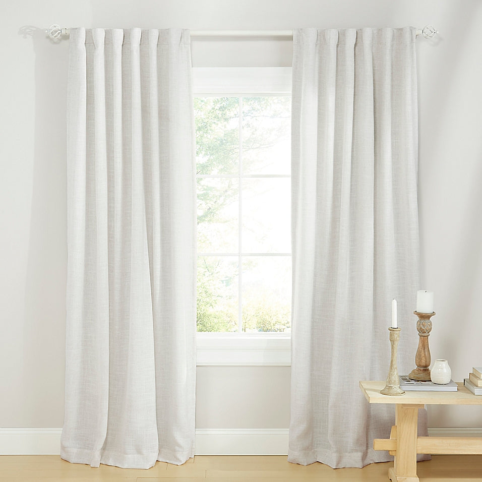 Herringbone Blackout Rod Pocket Window Curtain Panel - Beige, Single