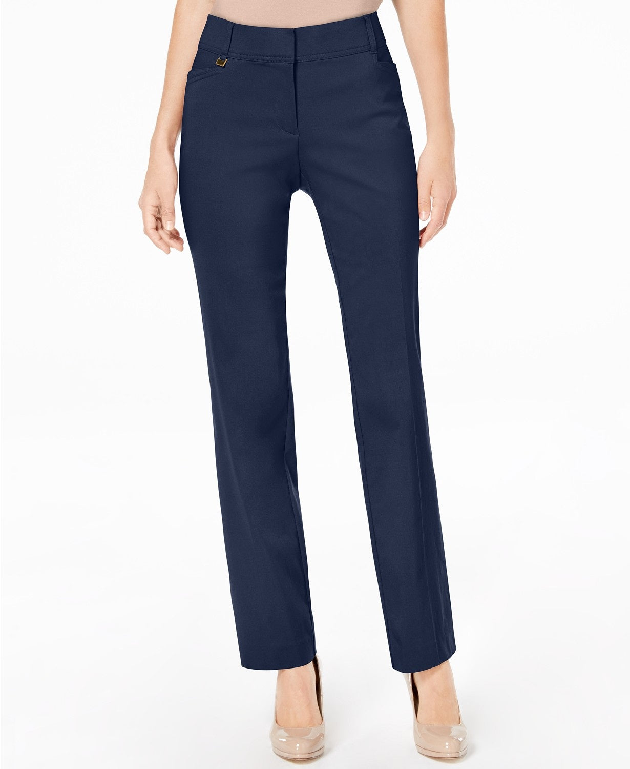 JM Collection Women's Petite Length Curvy-Fit Slim-Leg Pants Navy Size 14