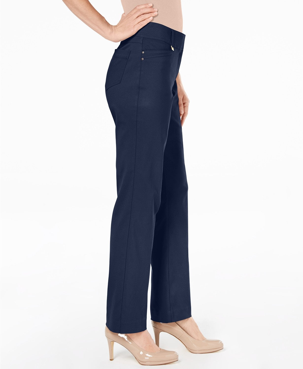 JM Collection Women's Petite Length Curvy-Fit Slim-Leg Pants Navy Size 14