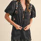 &Merci - Floral Embroidery Lace Trom Top And Shorts Set