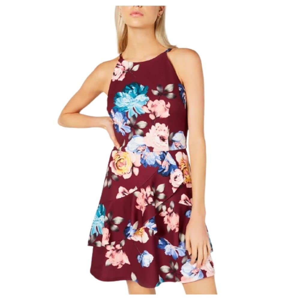 BCX Womens Floral Short Halter Dress Purple 3