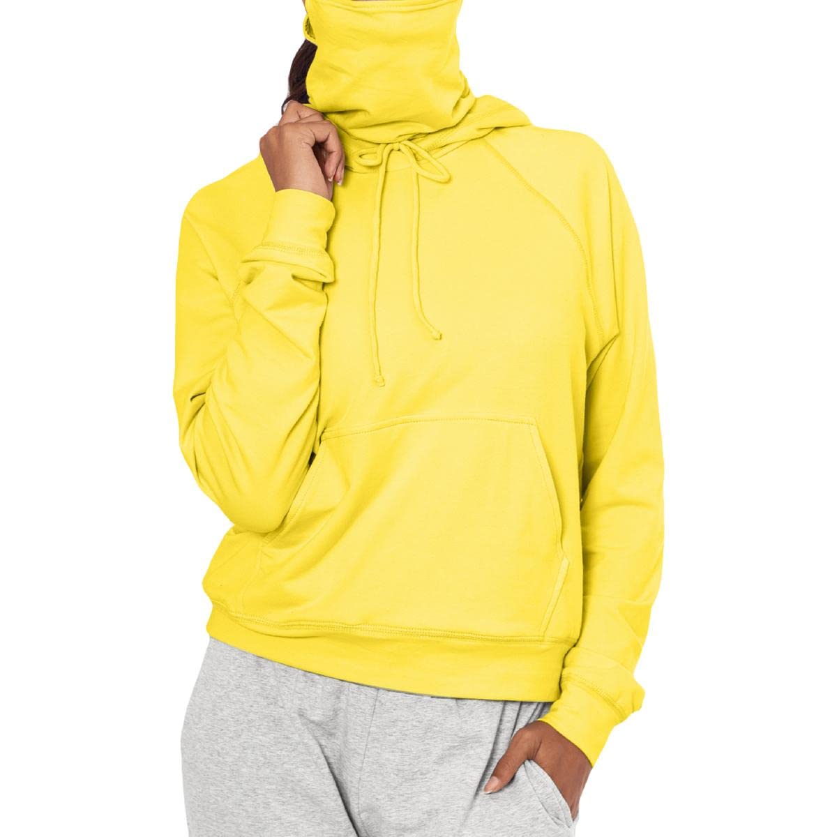 Betsy & Adam Womens Solid Built In Mask Hoodie Yellow XS