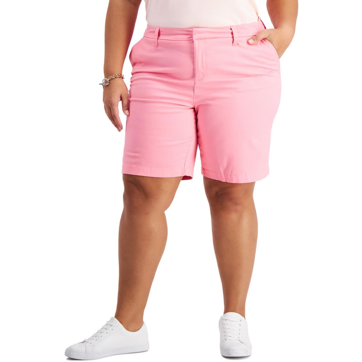 Tommy Hilfiger Womens Plus Knit Midi Casual Shorts Pink 18W