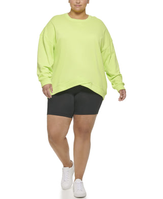 Calvin Klein Performance Women Plus Size Active Chevron Hem Drop Shoulder Pullover Lime Fizz 1X