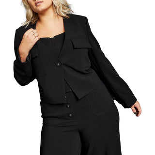 Royalty By Maluma Womens Collarless Suit Separate OneButton Blazer Black M