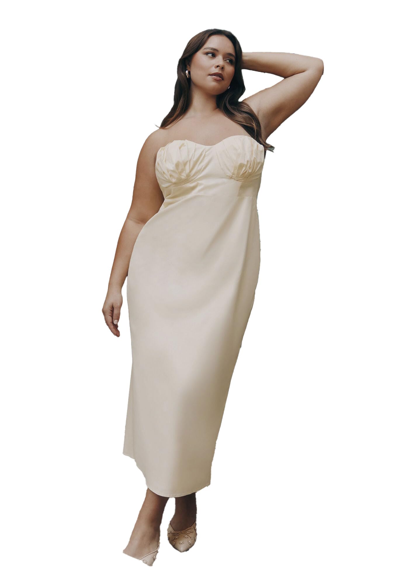 ELOQUII Women's Plus Size Cup Detail Poplin Column Dress - 24, Lemon Icing