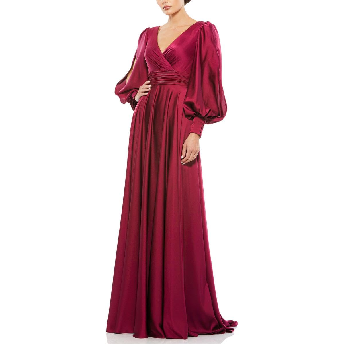 Mac Duggal 67847 Sleeves Dress for Prom - Classy Long Dress for Women Wine