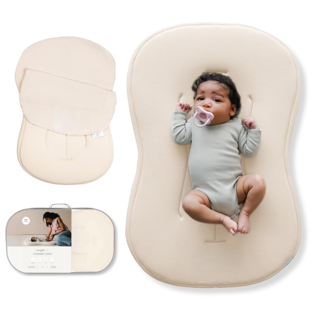 Snuggle Me Baby Lounger Curve 06 Months  Premium Organic Cotton with Foam Core MachineWashable Cover ButterySoft  Breathable Infant Lounger with Travel Bag 30 in x 20 in x 19 in  Natural