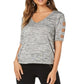 Thalia Sodi Women's Metallic Heathered Cutout Sleeve Top Gray Size Small