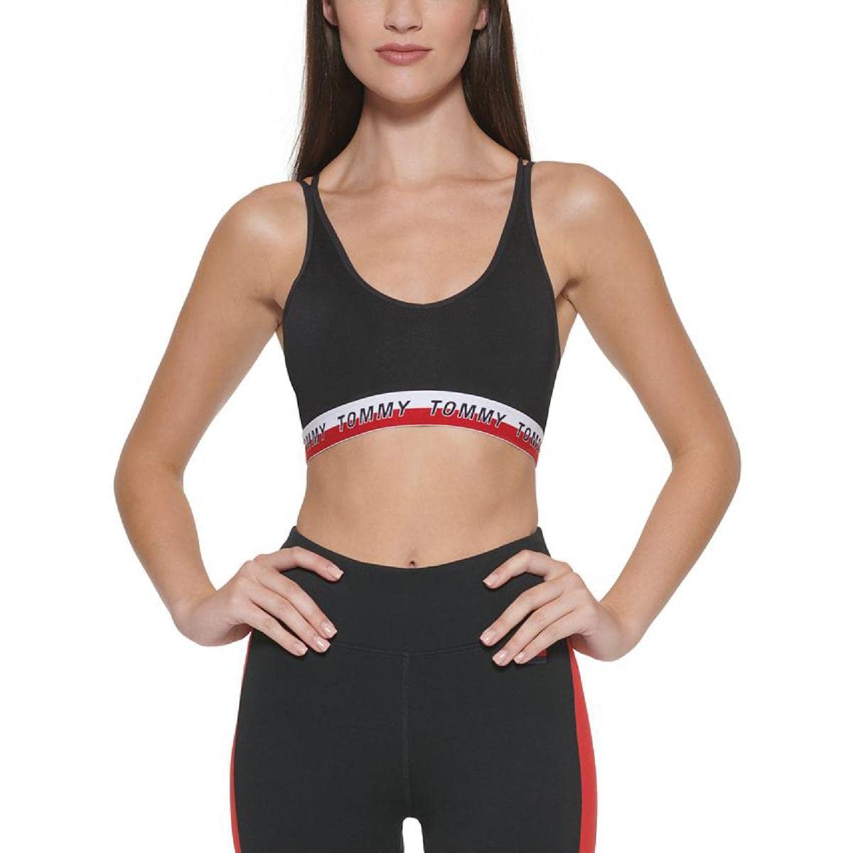 Tommy Hilfiger Sport Womens Logo Fitness Sports Bra Black S