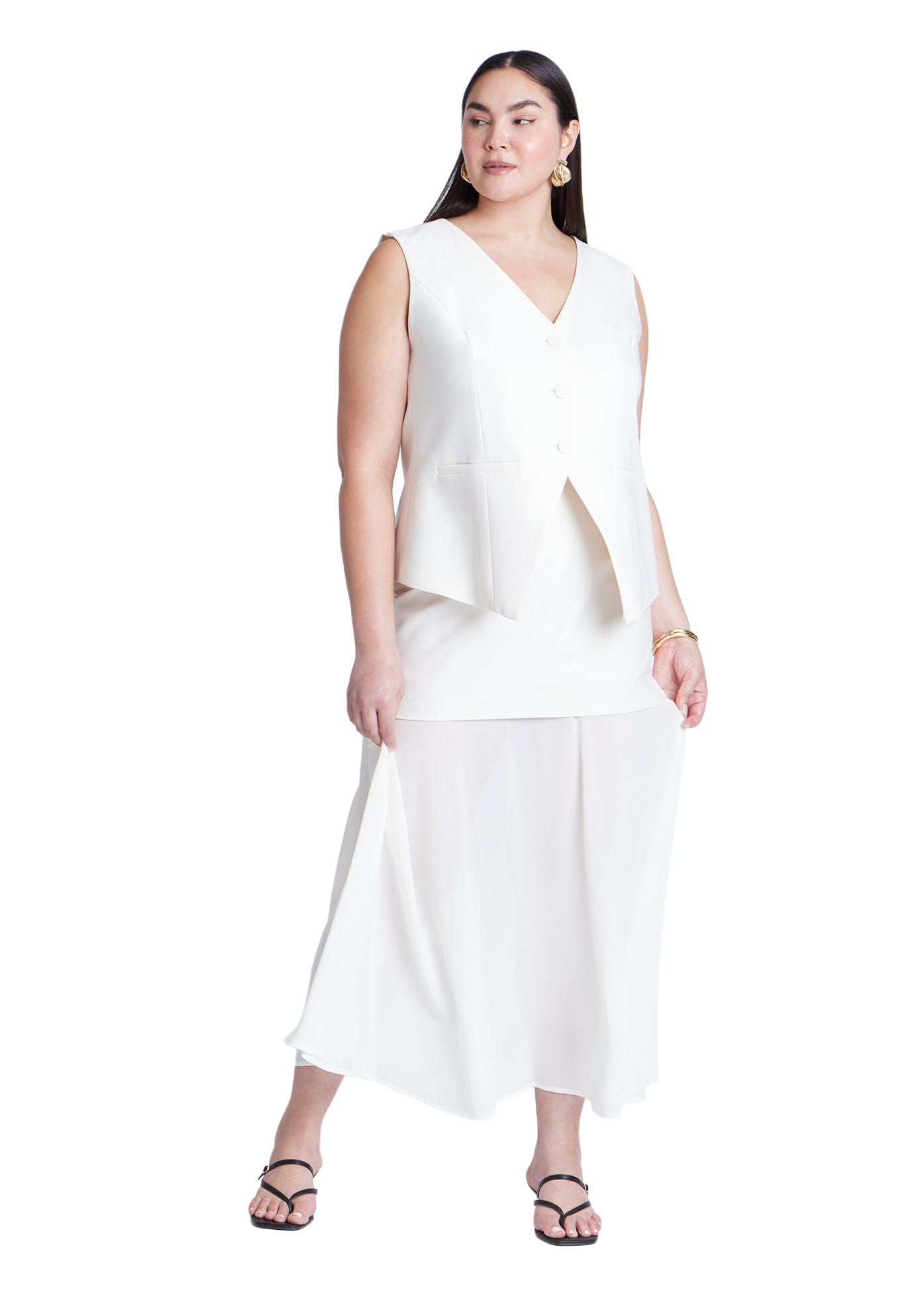 ELOQUII Women's Plus Size Mixed Media Skirt - 16, Cream