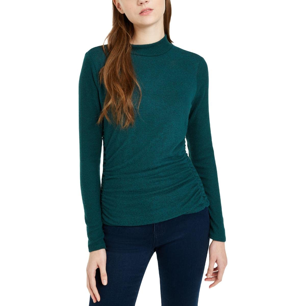 A. Byer Women's Junior's Long Sleeve Mock Neck Sweater Top, Hunter, L