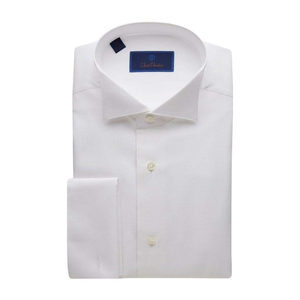 David Donahue Mens Regular Fit Piqué Wing Collar French Cuff Formal Shirt,White,17" Neck 34/35" Sleeve