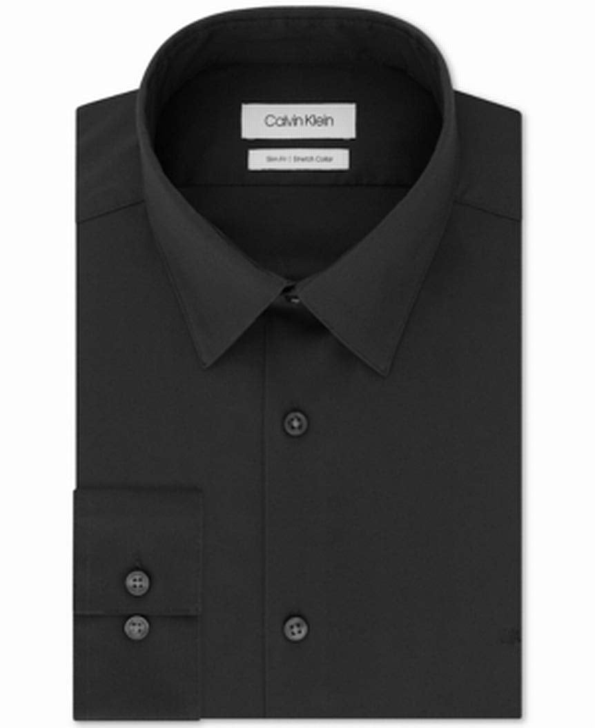 Calvin Klein Men's Dress Shirt Slim Fit Stretch Flex Collar Solid Black