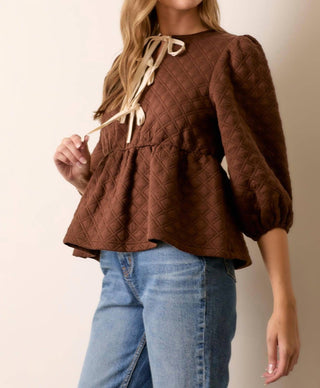 Baevely By Wellmade - Ariel Quilted Knit Peplum Tie Top