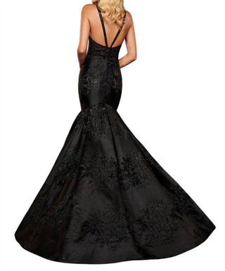 Rachel Allan - Brocade Floral Applique Mermaid Prom Gown