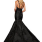 Rachel Allan - Brocade Floral Applique Mermaid Prom Gown