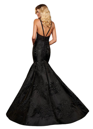 Rachel Allan - Brocade Floral Applique Mermaid Prom Gown