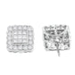 14K White Gold 1.0 Cttw Round Brilliant & Princess Cut Diamond Scallop-Edge Framed Square Halo Stud Earrings (G-H Color, SI1-SI2 Clarity)