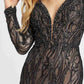 Mac Duggal - Beaded Illusion Long Sleeve Mermaid Gown