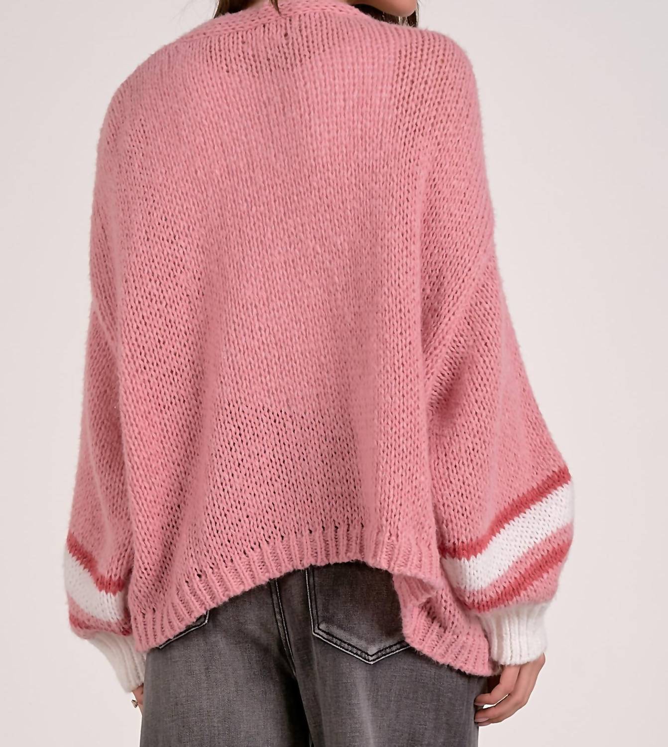 Elan - Varsity Open Front Sweater Cardigan