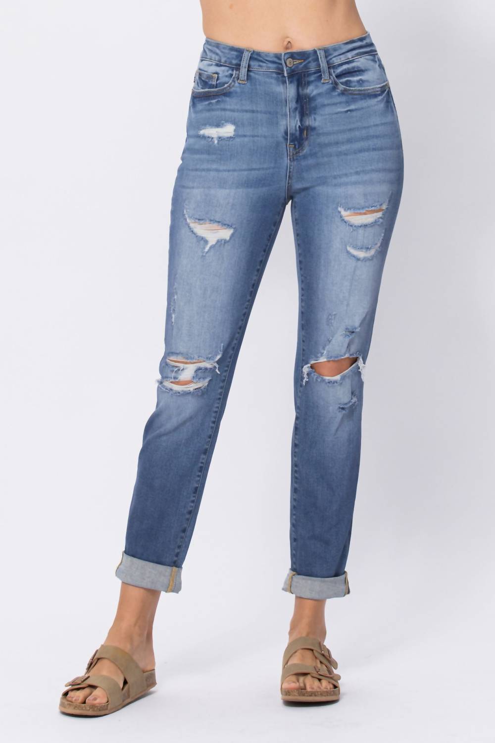 Judy Blue - High Waist Cuffed Boyfriend Jeans