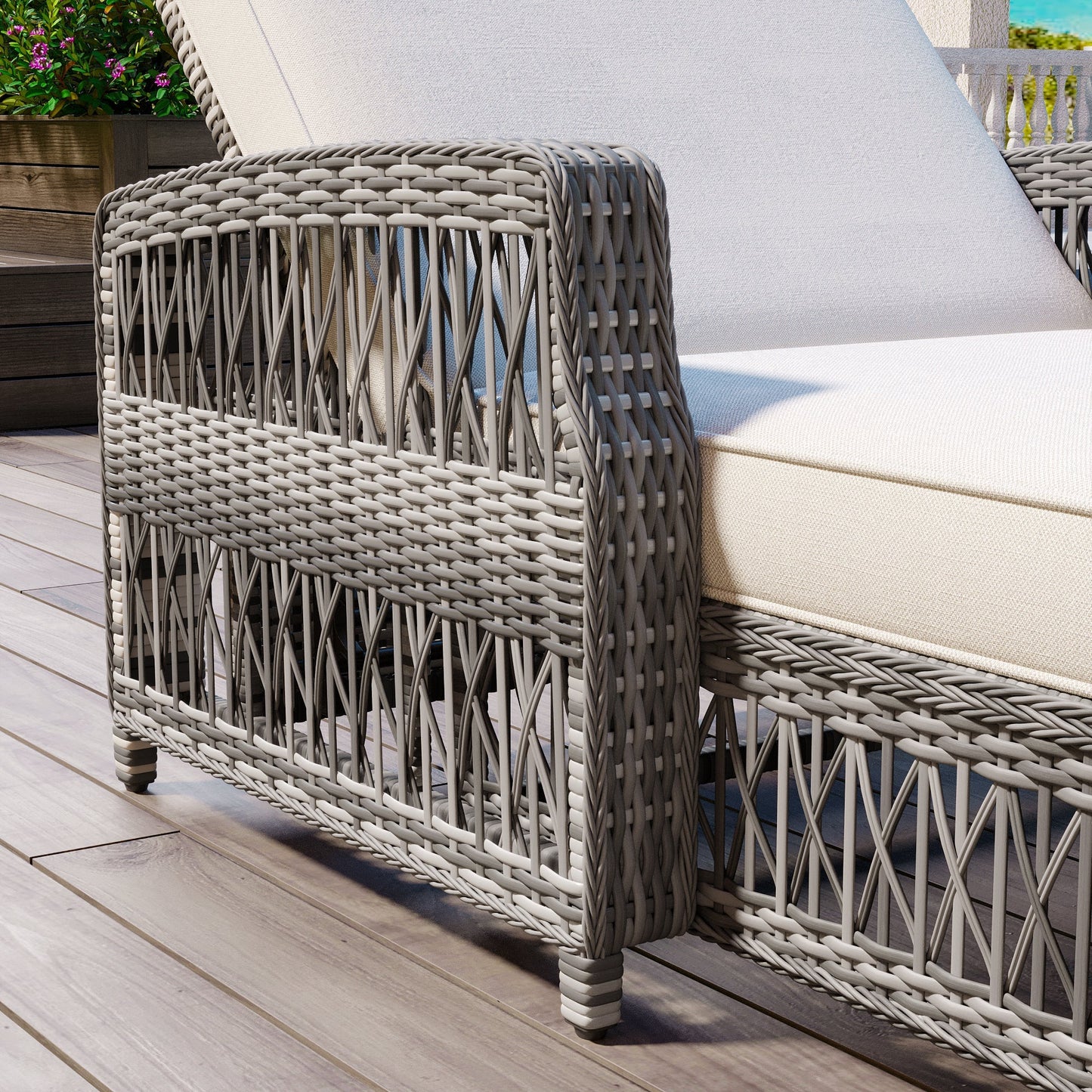 GO 2 Piece Long Reclining Chaise Outdoor Wicker Lounge Set
