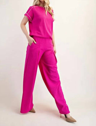 Trendsi - Celeste Textured Wide-Leg Pants with Pockets