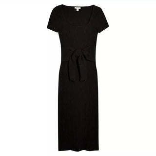 Topshop - Rib Knit Tie Waist Slit Bodycon Stretch Midi Dress