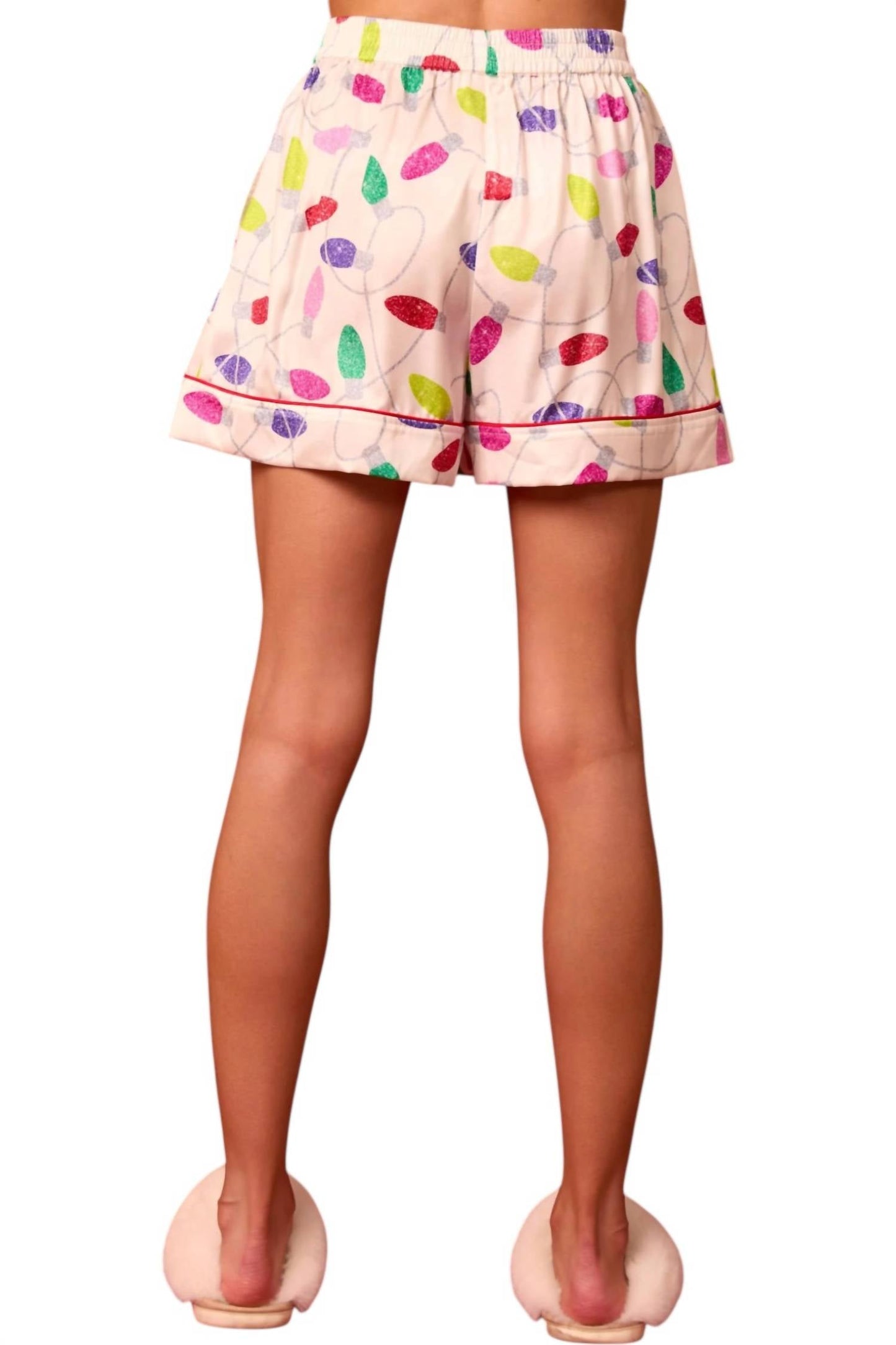 Peach Love - Satin Christmas Lights Prints Pajama Set