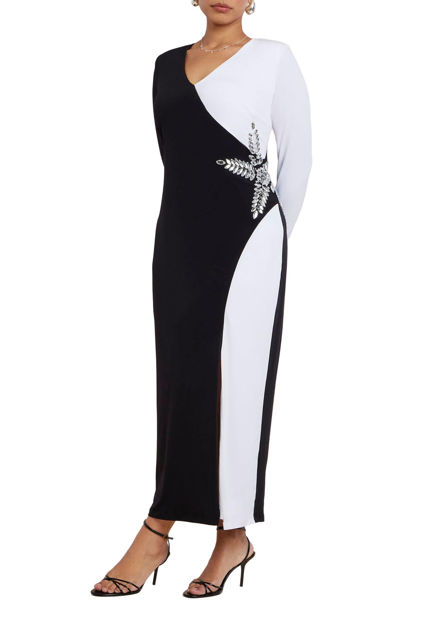 ELOQUII Women's Plus Size Colorblock Embellished Maxi Dress - 14, Black Onyx Bright White