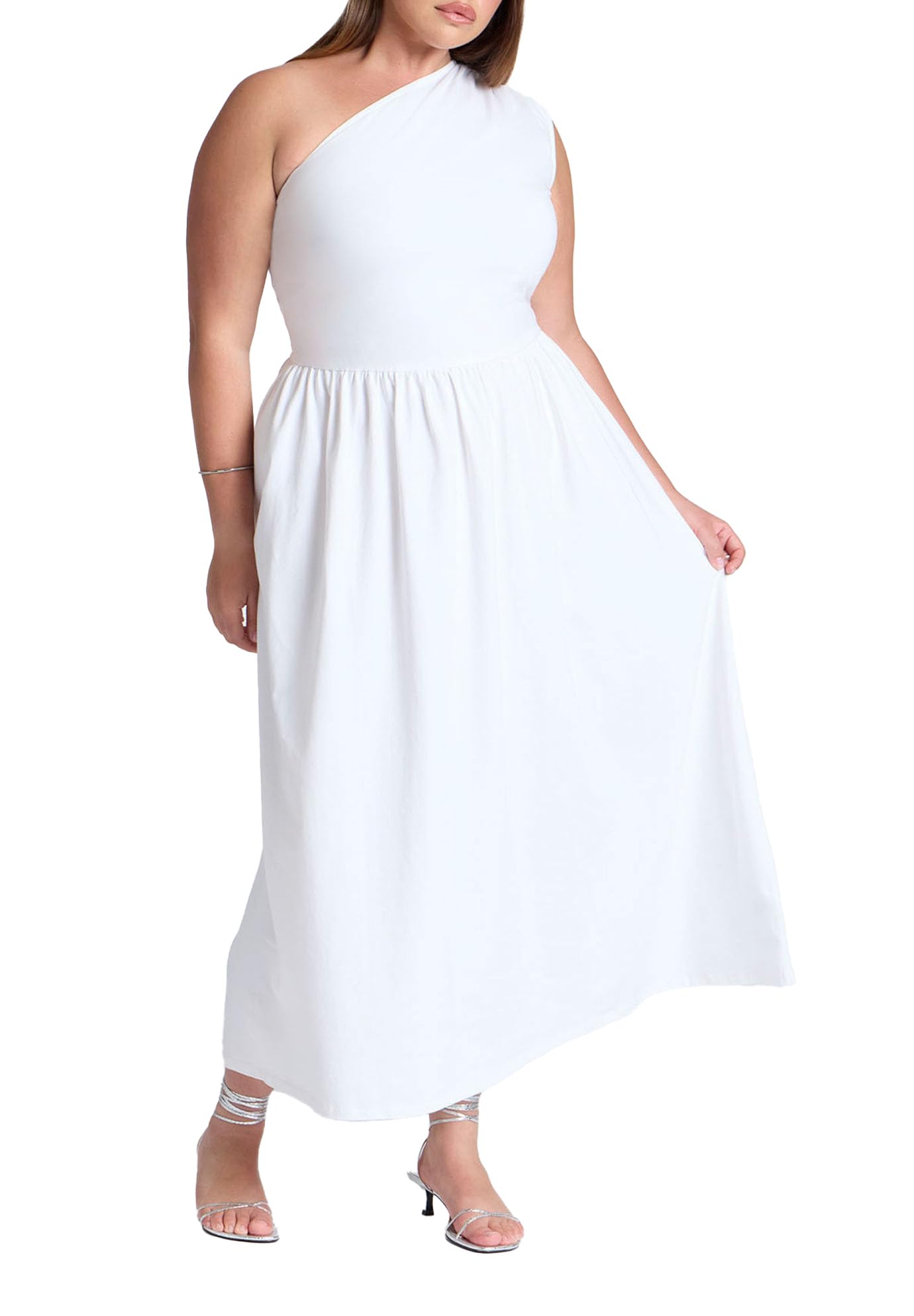 ELOQUII Elements Women's Plus Size Maxi One Shoulder Dress - 22/24, Bright White