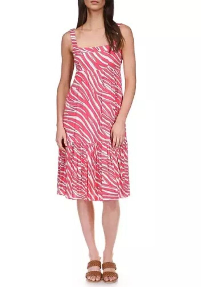 Michael Kors Zebra Sleeveless Midi Dress - Geranium