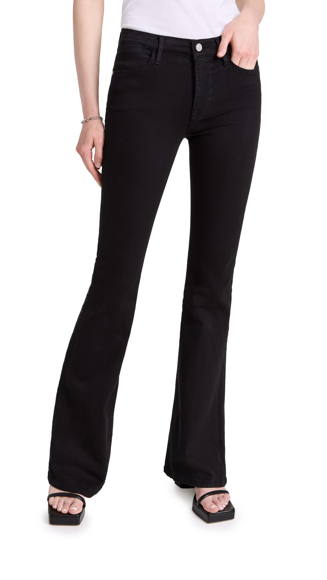 FRAME Women's Le High Flare Jeans, Film Noir, Black, 29