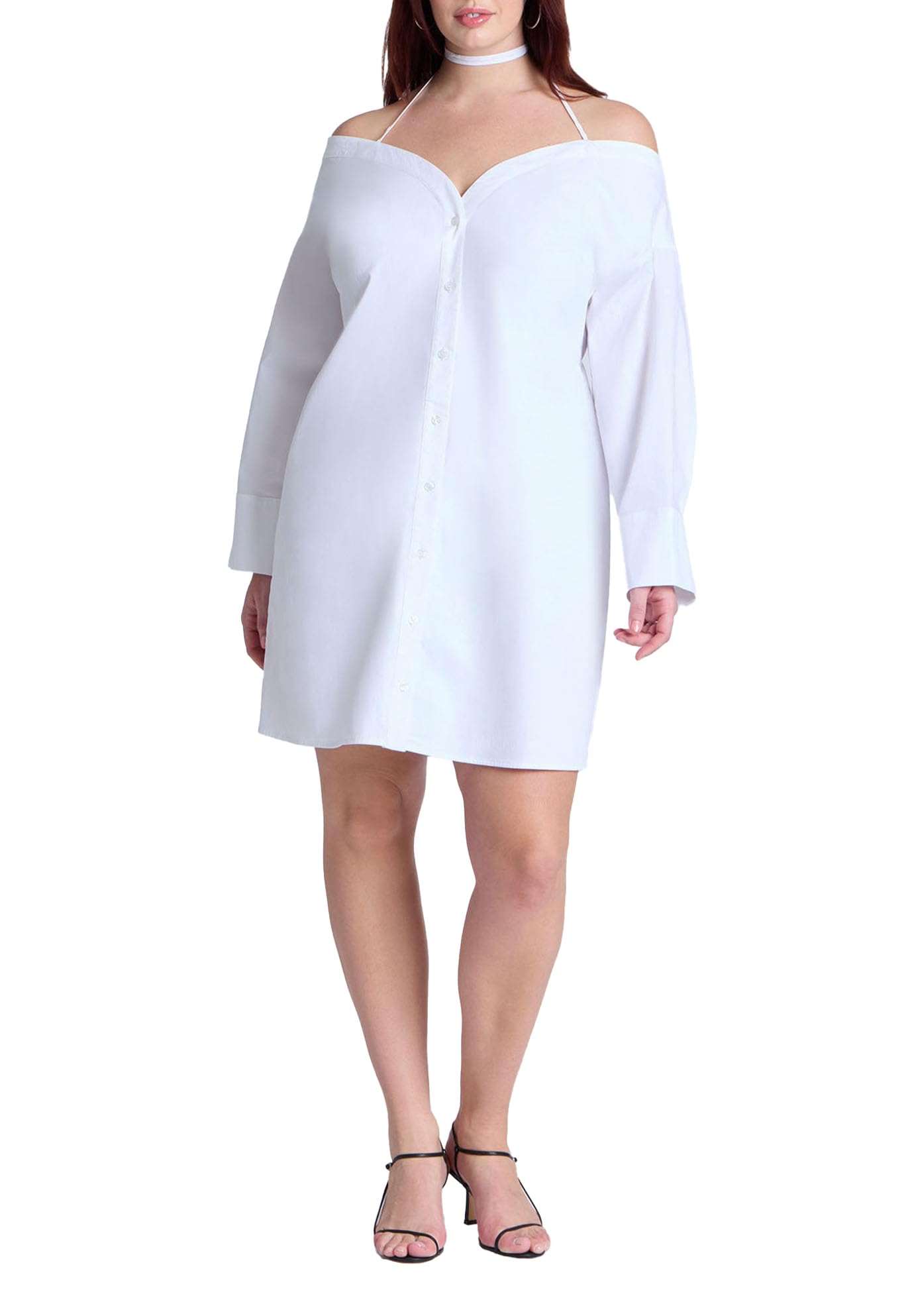 ELOQUII Women's Plus Size Off The Shoulder Poplin Mini Dress - 16, Bright White