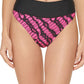 DKNY Women's Printed High-Waist Bikini Bottoms (Black/Pink Multi, Large)