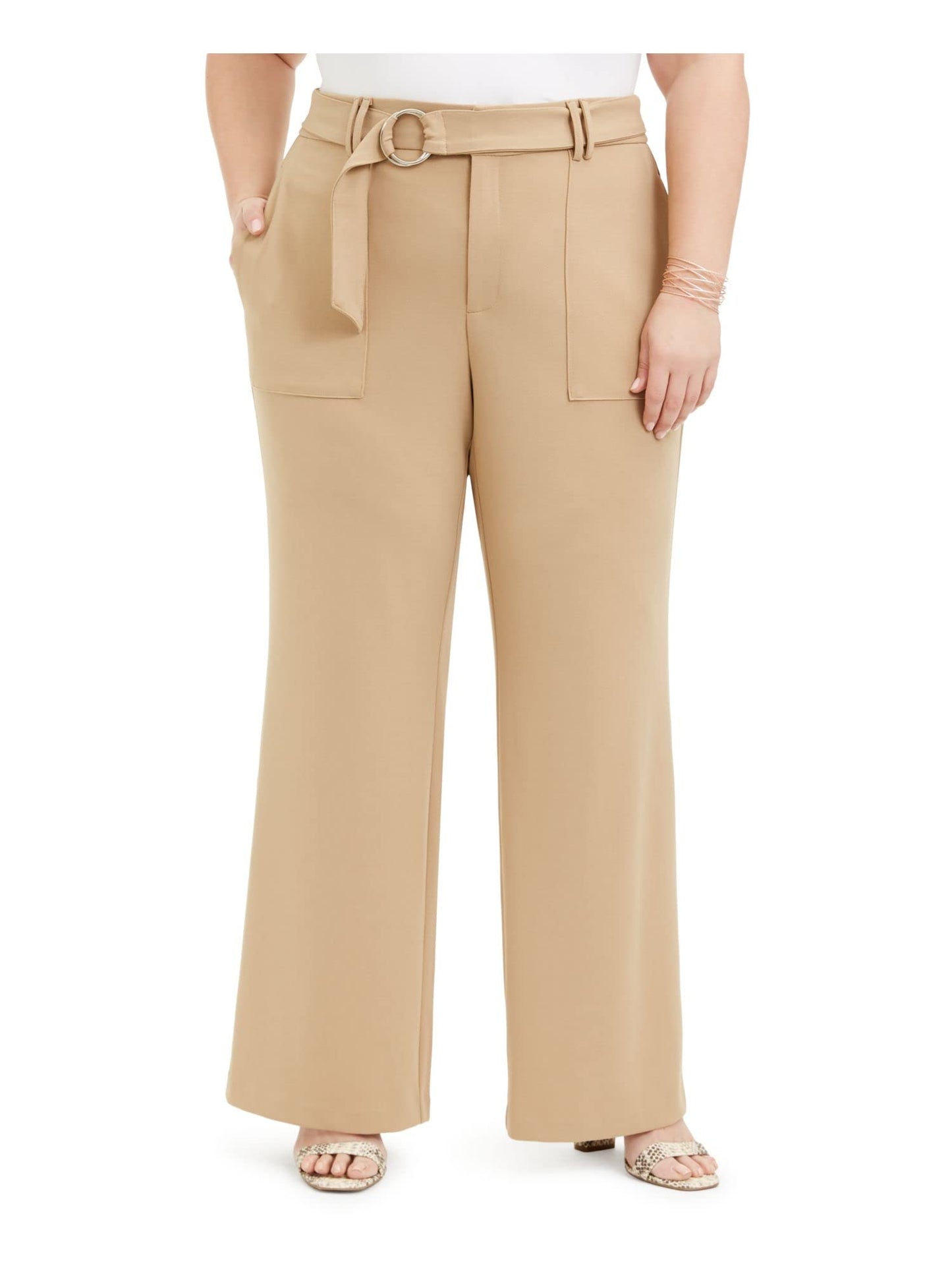 INC Womens Plus Belted Office Wear Pants Tan 20W