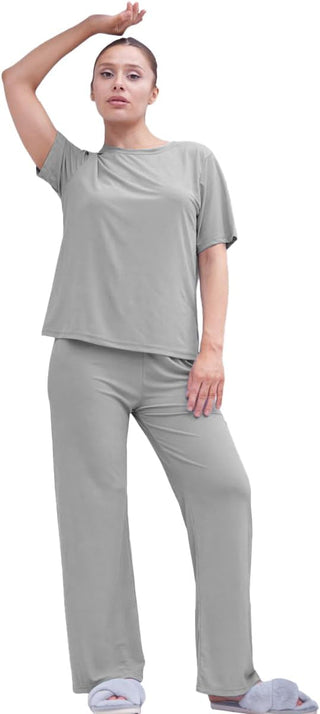Talmont Women's Pajama 2-Piece Lounge Set, Short Sleeve Shirt & Pants, Silky Soft Sleepwear