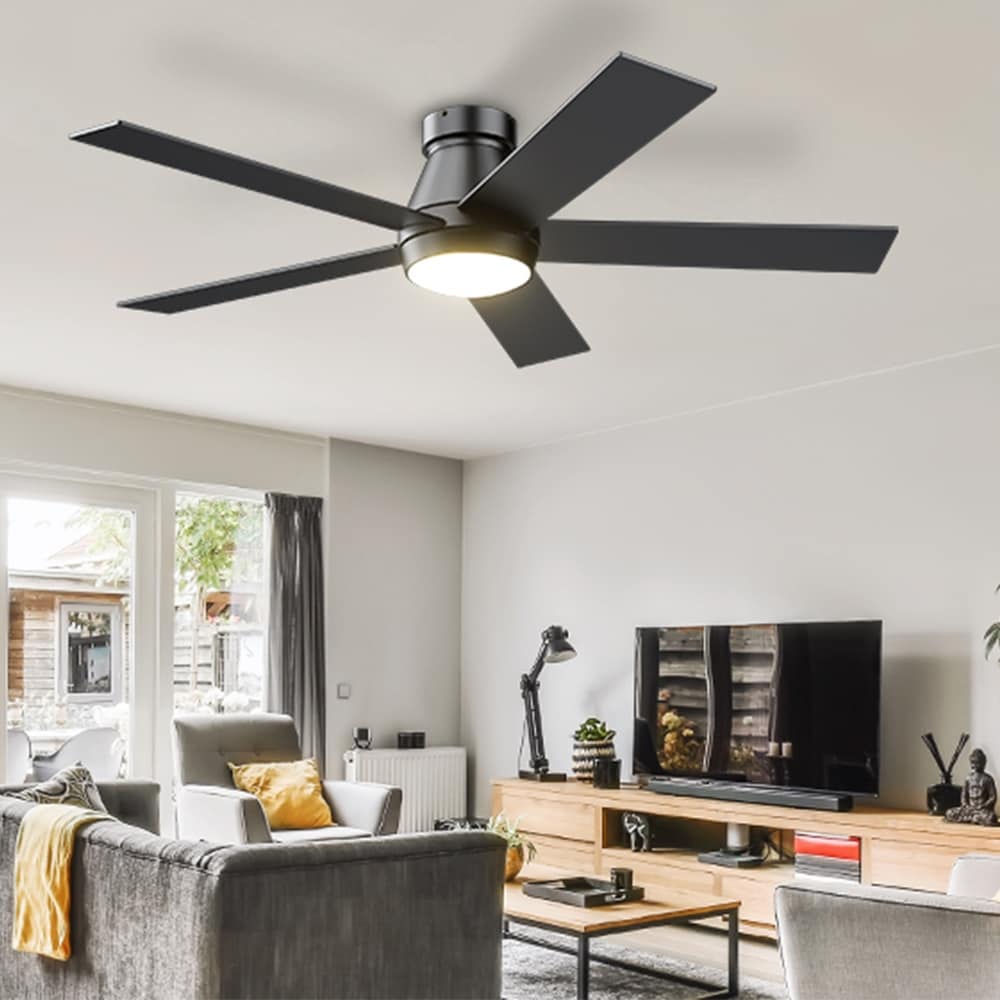 52Inch Dimmable Black Ceiling Fan with LED Light  Remote