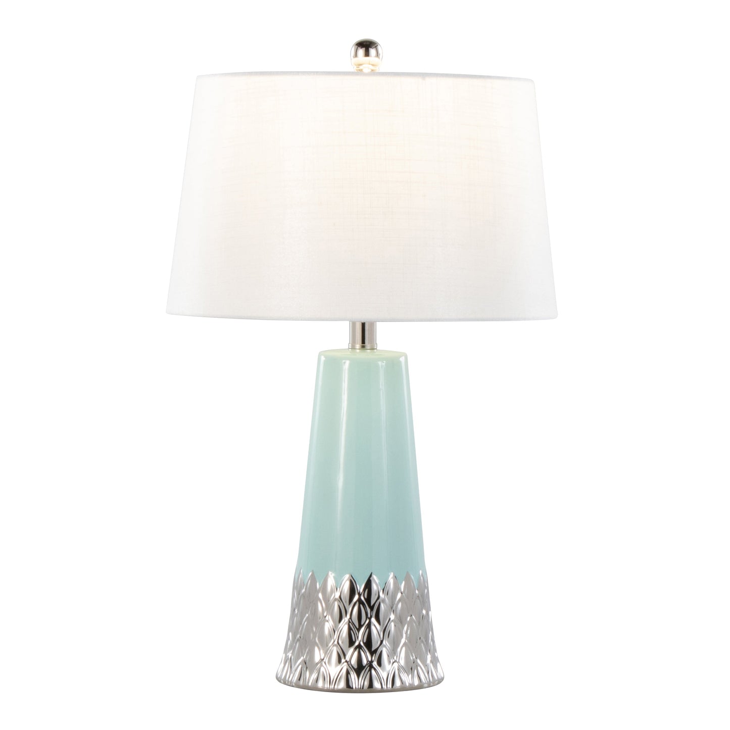 Penelope 22" Contemporary Ceramic Table Lamp with Tiffany Blue & Silver Body