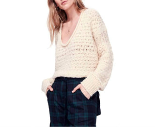 Free People - Crochet Wool Blend Pullover Sweater Cream