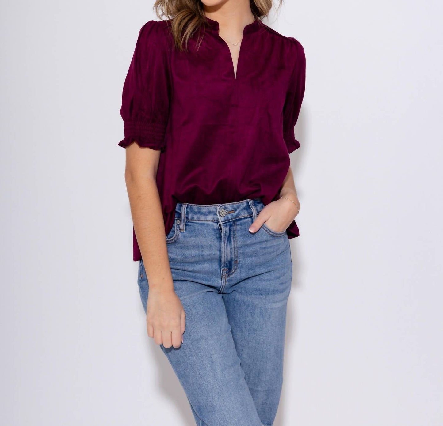 Ivy Jane - Women's Suede Puff Sleeve Top