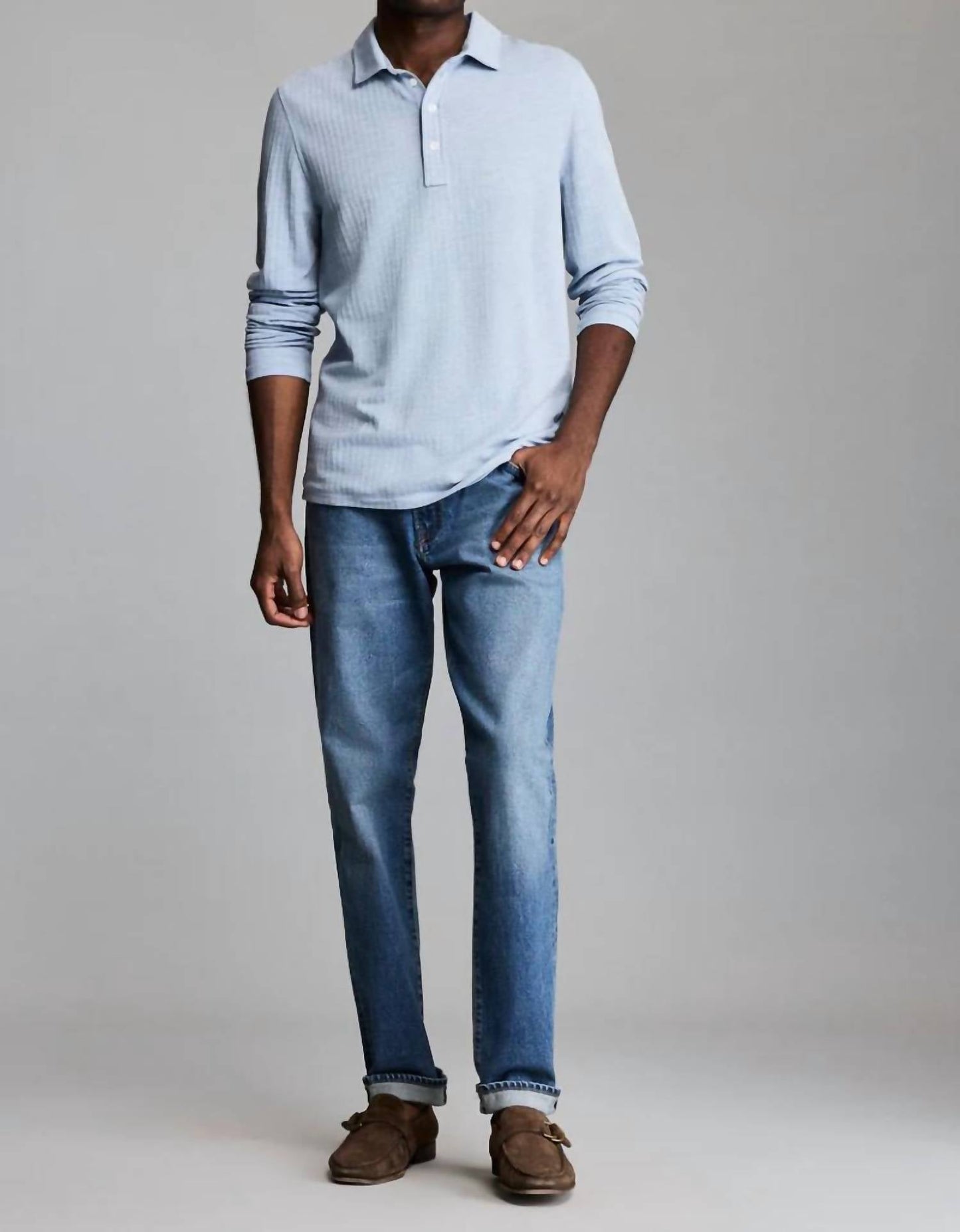 Billy Reid - Long Sleeve Herringbone Polo