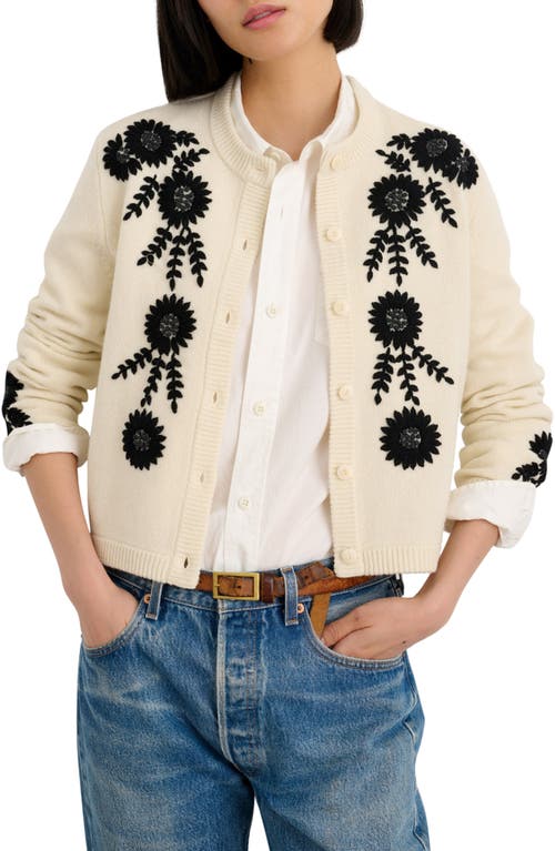 Alex Mill Becca Embroidered Wool Cardigan in Ivory Combo, Size Medium